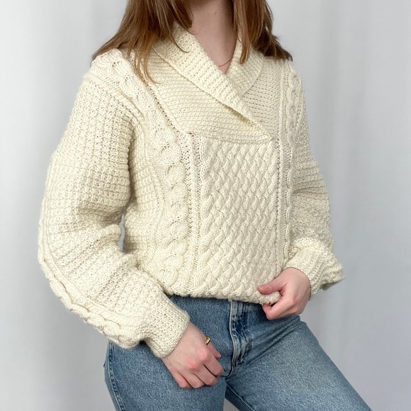Vintage Aran Cable Knit Oversized Sweater Irish Scottish Wool Grandpa Fisherman - Picture 3 of 7